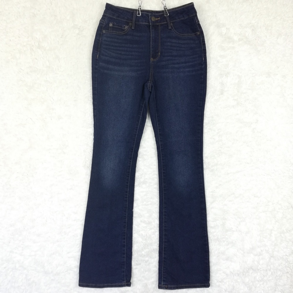 No Boundaries Womens Jeans Flare Leg Blue Denim High Rise Dark Wash 4
